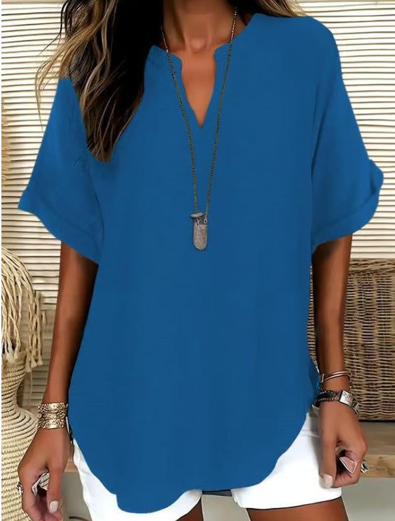 Women's V-Neck Short Sleeve Printed Shirt