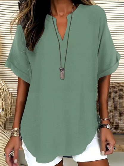 Women's V-Neck Short Sleeve Printed Shirt
