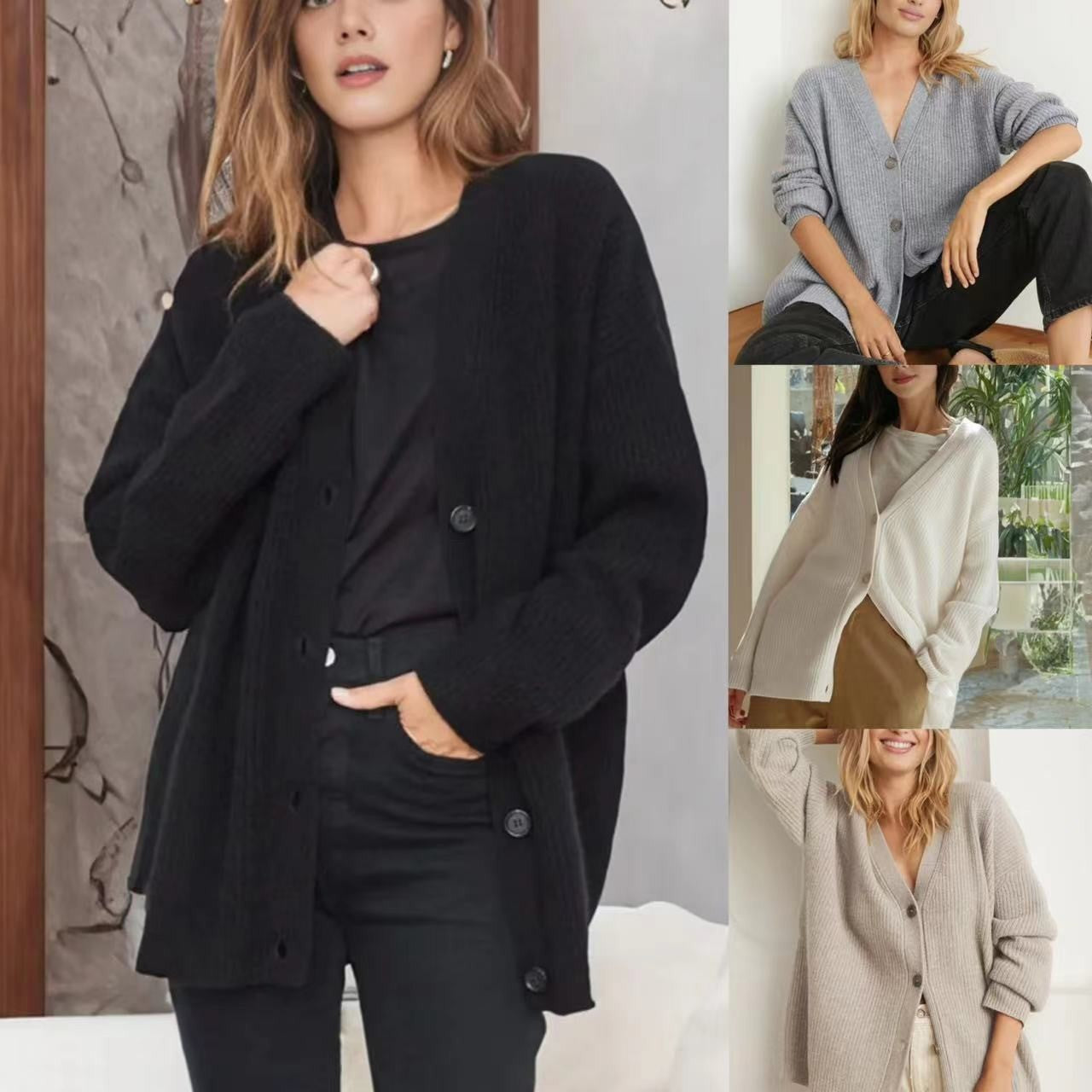 Women's V Neck Slim Knitted Cardigan
