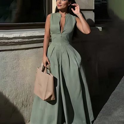Women's V-Neck Wide-Leg Jumpsuit