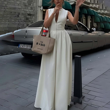 Women's V-Neck Wide-Leg Jumpsuit