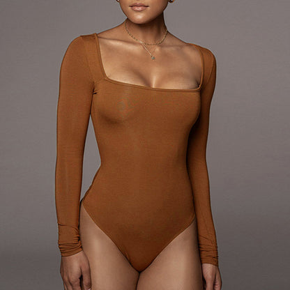 Women's Velvet Jumpsuit Long Sleeve Square Neck