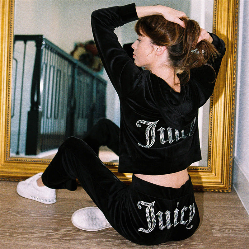 Women's Velvet Rhinestone Leisure Suit