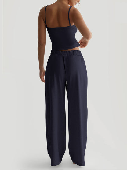 Women's Vest Crop Top and Wide-Leg Pants