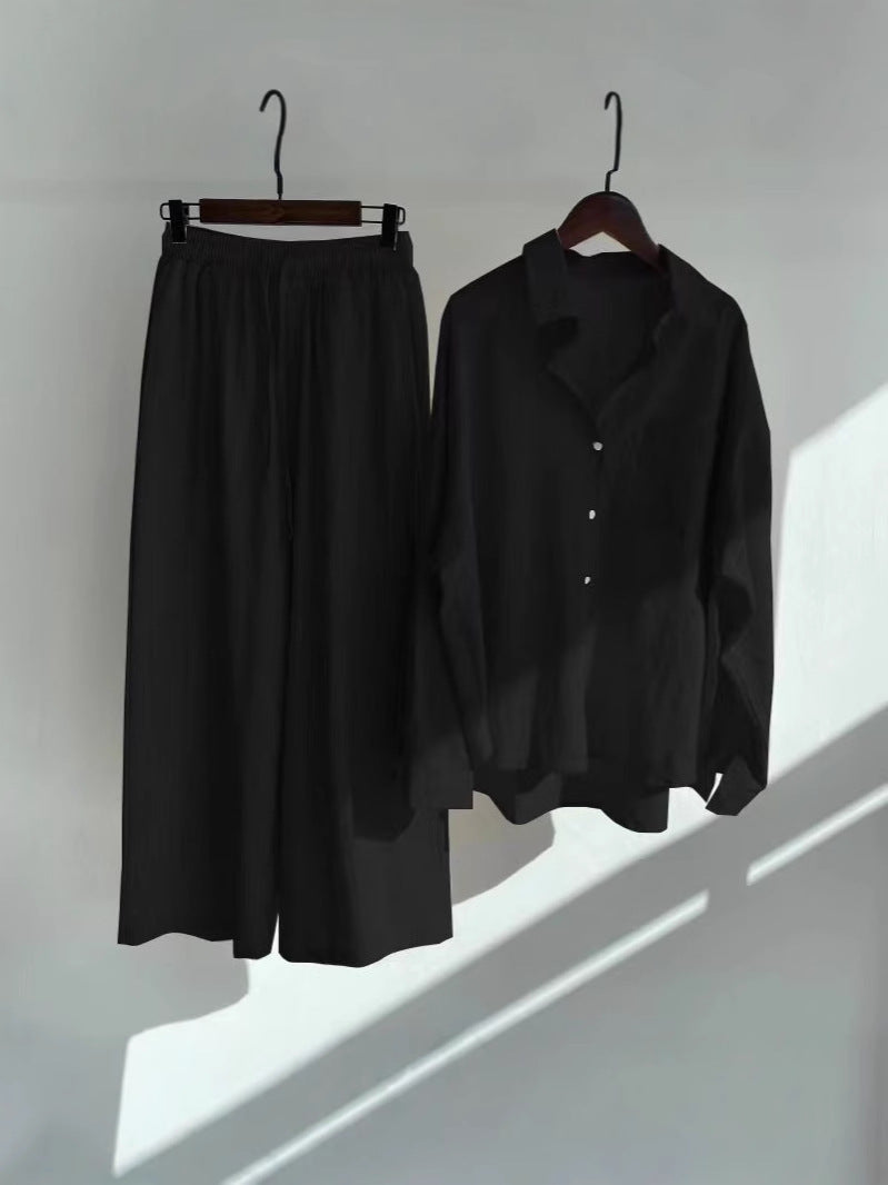 Women's Vintage High-Waisted Wide-Leg Shirt-Style Pantsuit