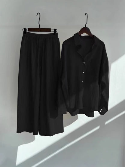 Women's Vintage High-Waisted Wide-Leg Shirt-Style Pantsuit