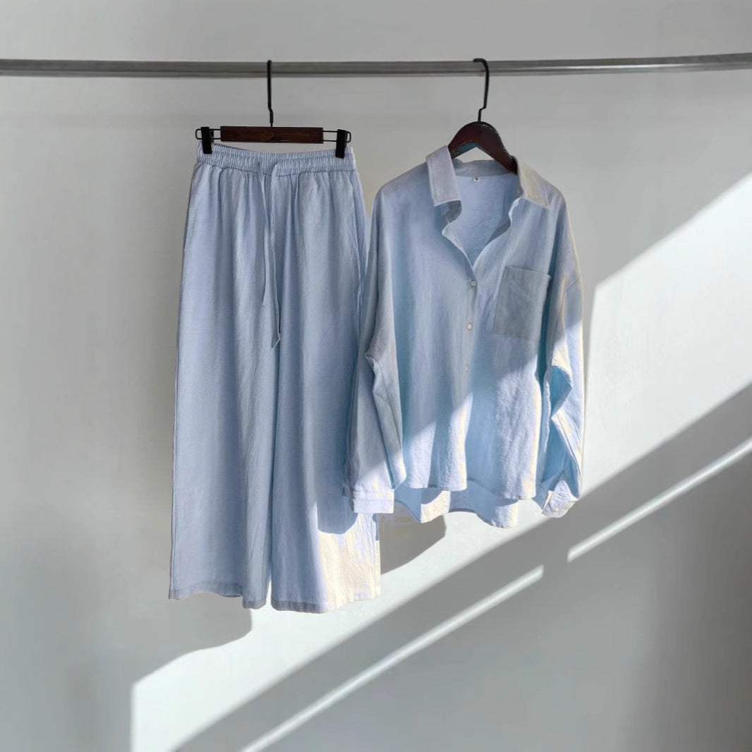 Women's Vintage High-Waisted Wide-Leg Shirt-Style Pantsuit