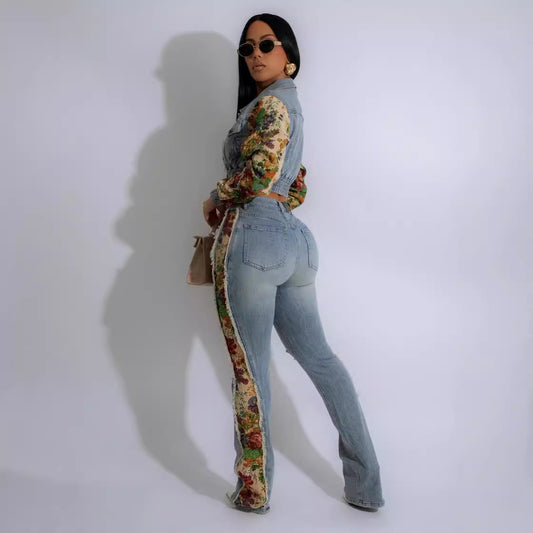 Women's Vintage Jeans Patchwork 2-Piece Set