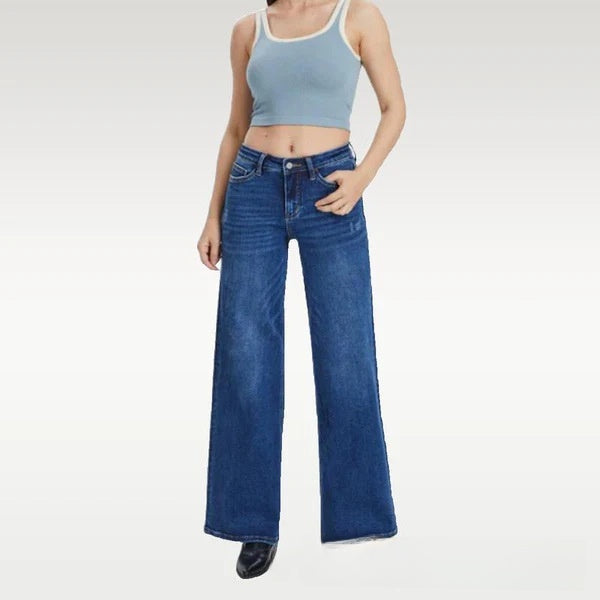 Women's Washed Loose Micro-Flared Mid-Rise Jeans