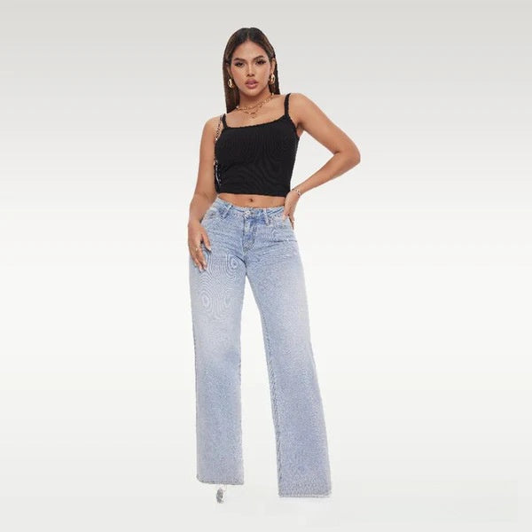 Women's Washed Loose Micro-Flared Mid-Rise Jeans