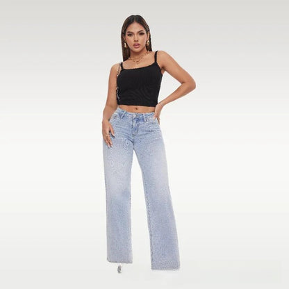 Women's Washed Loose Micro-Flared Mid-Rise Jeans