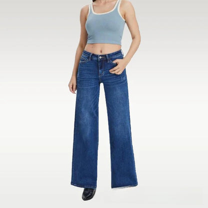 Women's Washed Loose Micro-Flared Mid-Rise Jeans
