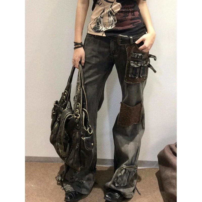 Women's Washed Micro-flared Wide-leg Jeans