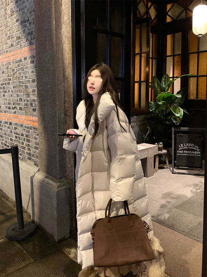 Women's White Duck Down Jacket Winter Warm Mid-length Thickened Coat