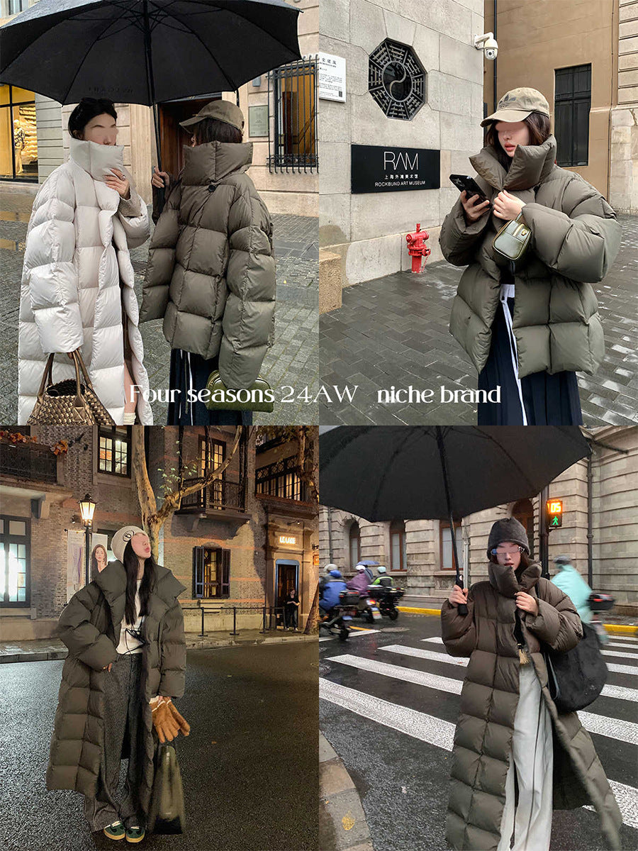 Women's White Duck Down Jacket Winter Warm Mid-length Thickened Coat