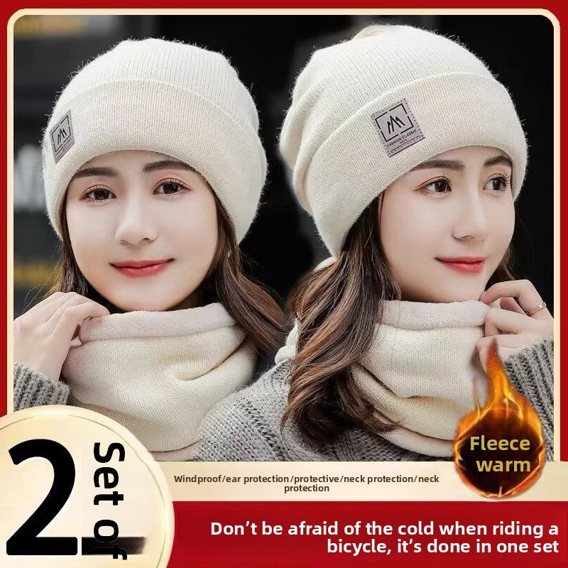 Women's Winter Knitted Hat and Scarf Set Windproof Cold-Proof
