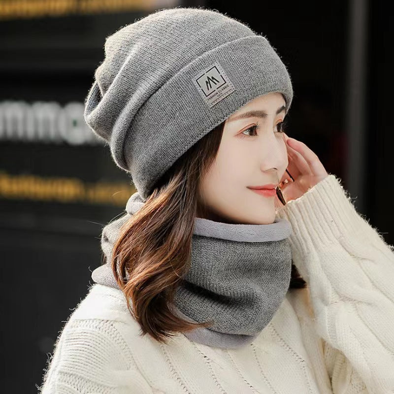 Women's Winter Knitted Hat and Scarf Set Windproof Cold-Proof