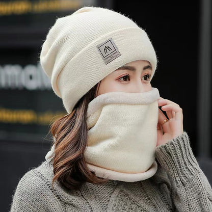 Women's Winter Knitted Hat and Scarf Set Windproof Cold-Proof