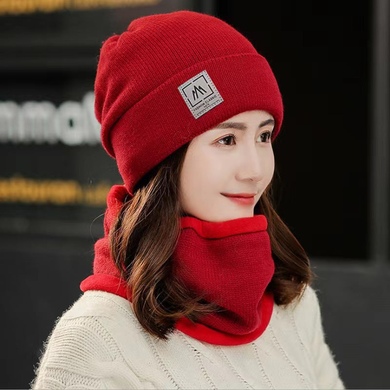 Women's Winter Knitted Hat and Scarf Set Windproof Cold-Proof