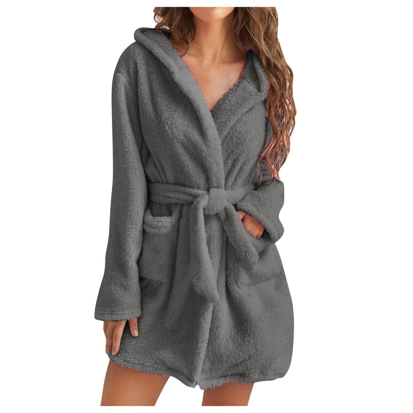 Women's Winter Warm Bathrobe Flannel Robe Coral Fleece Hooded Loungewear New