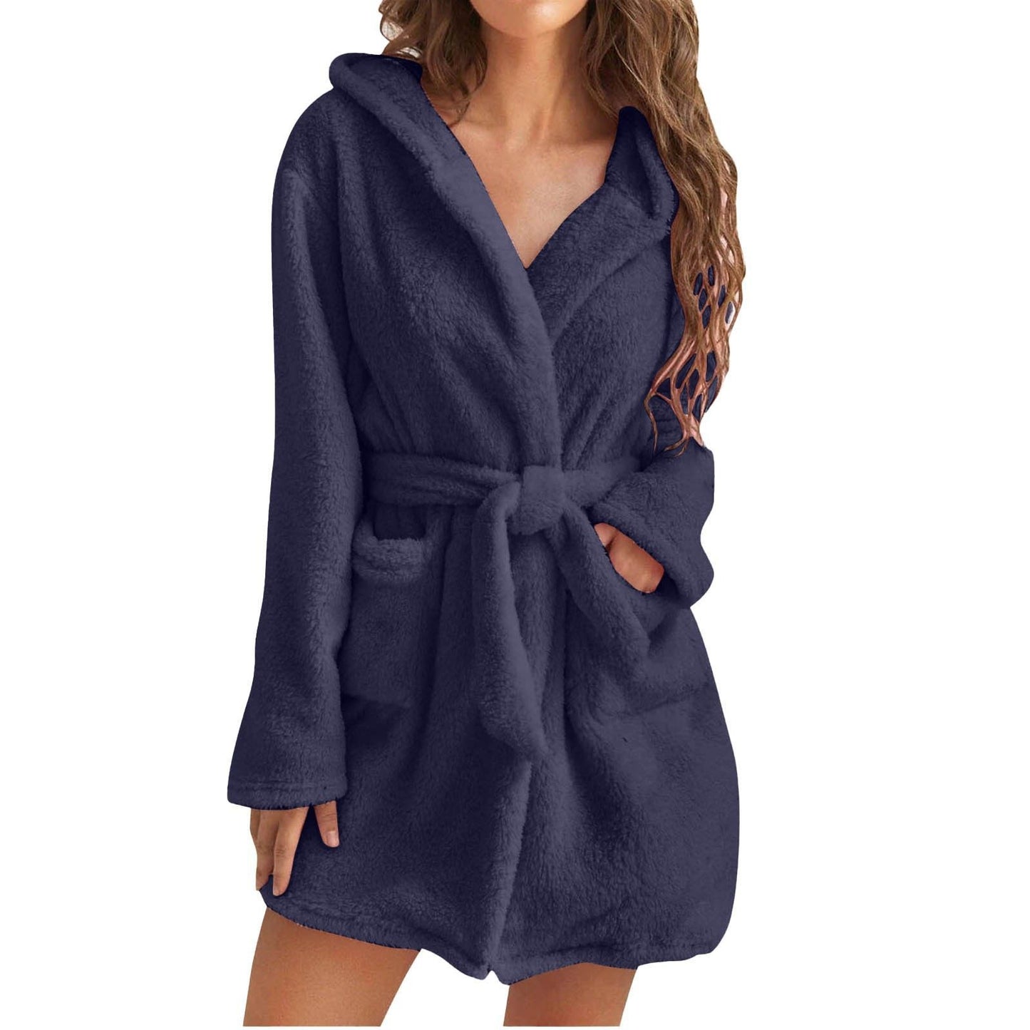 Women's Winter Warm Bathrobe Flannel Robe Coral Fleece Hooded Loungewear New