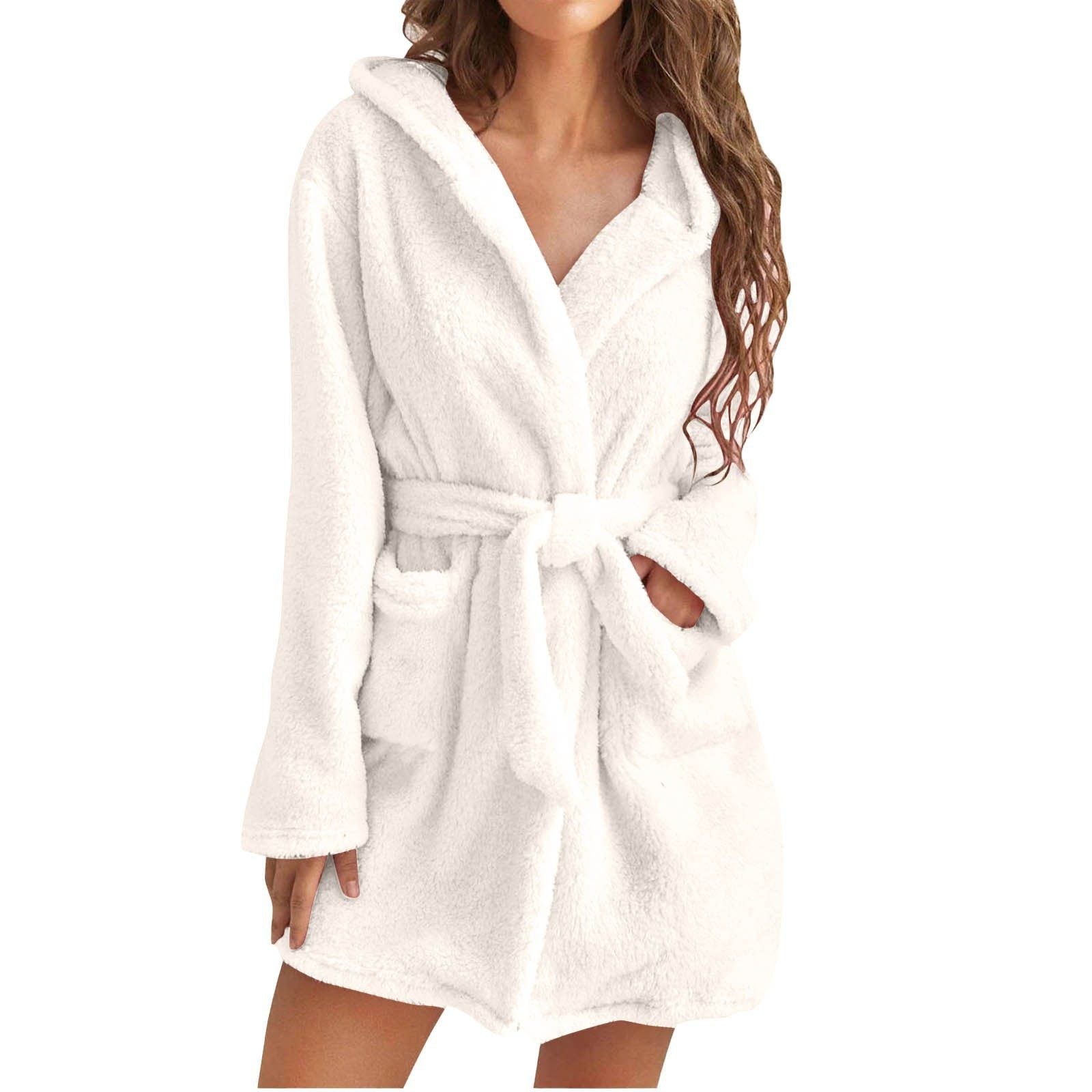 Women's Winter Warm Bathrobe Flannel Robe Coral Fleece Hooded Loungewear New