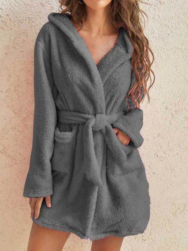 Women's Winter Warm Bathrobe Flannel Robe Coral Fleece Hooded Loungewear New