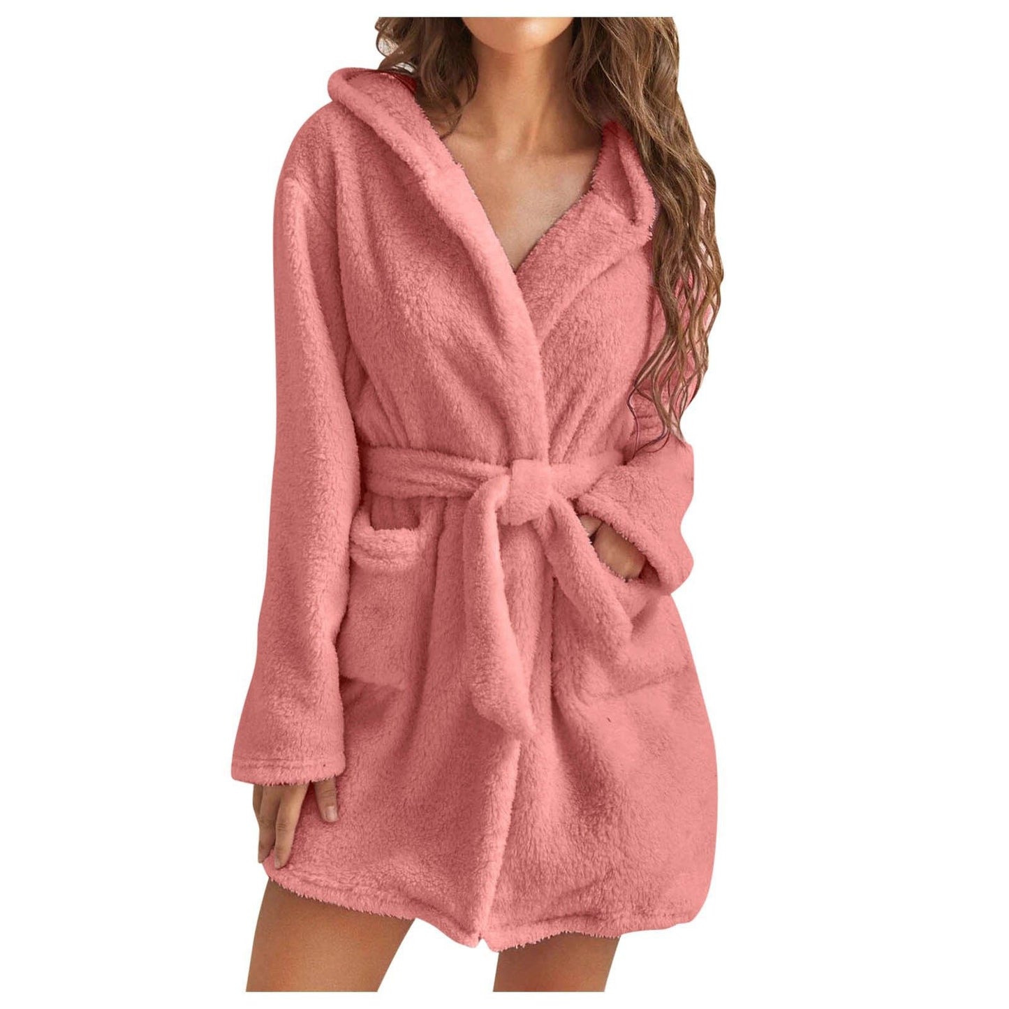 Women's Winter Warm Bathrobe Flannel Robe Coral Fleece Hooded Loungewear New