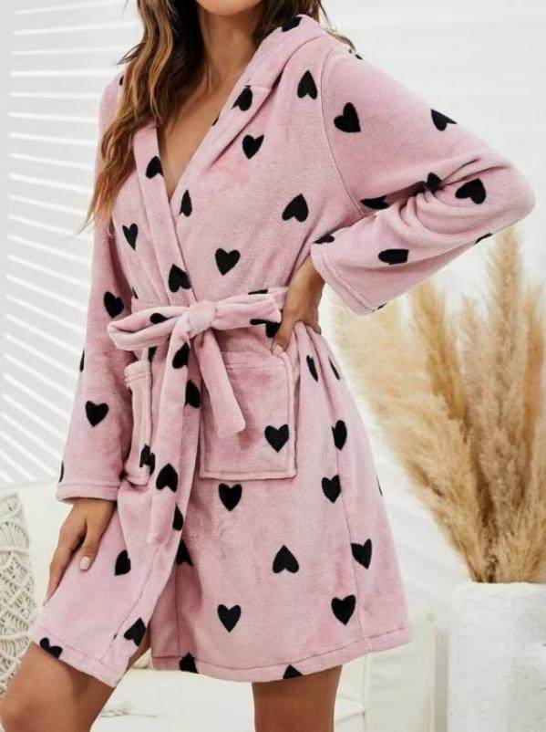 Women's Winter Warm Bathrobe Flannel Robe Coral Fleece Hooded Loungewear New