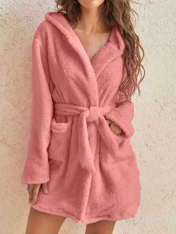 Women's Winter Warm Bathrobe Flannel Robe Coral Fleece Hooded Loungewear New