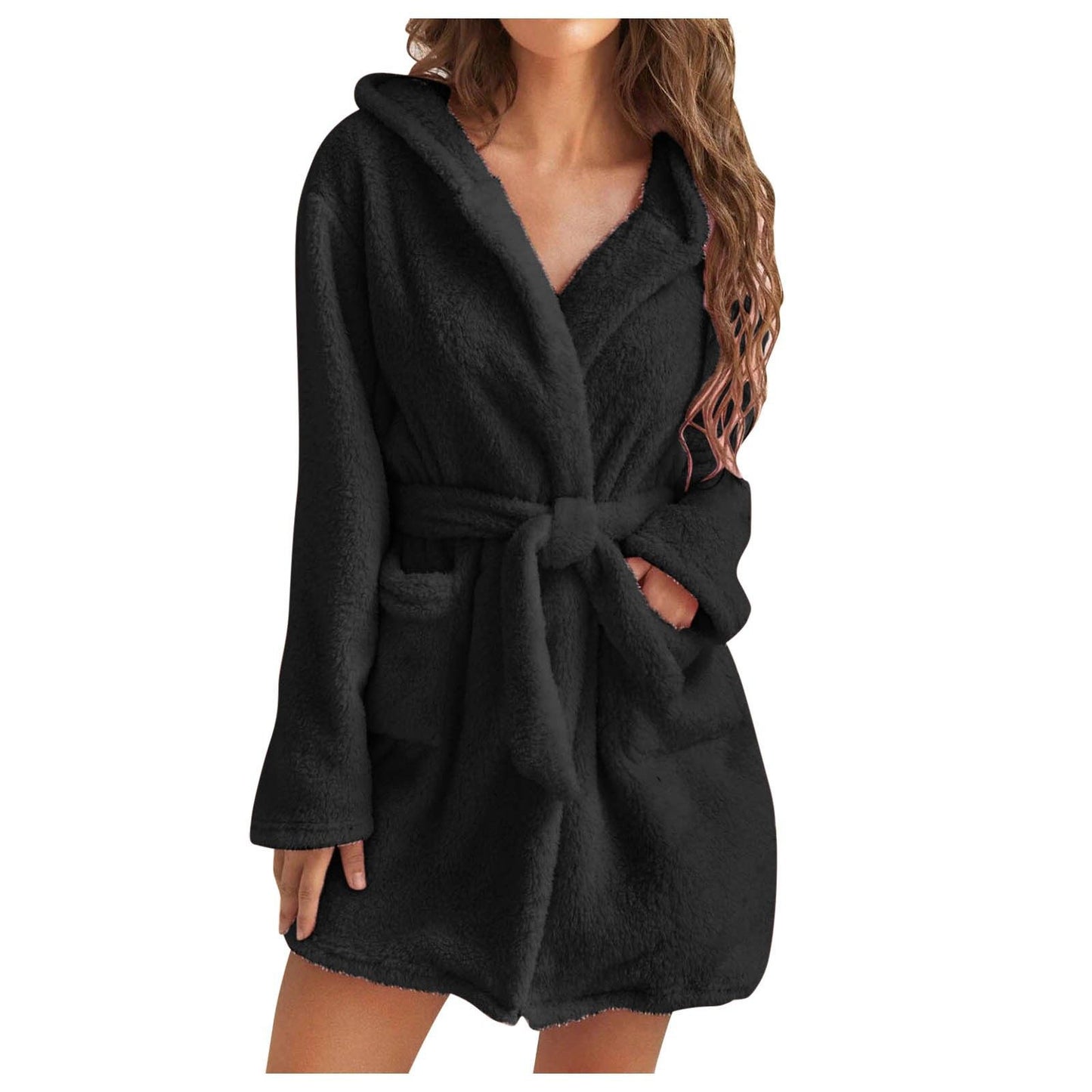 Women's Winter Warm Bathrobe Flannel Robe Coral Fleece Hooded Loungewear New