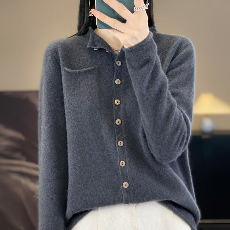 Women's Wool Cardigan with Rolled Edge Pockets