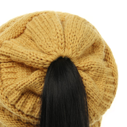 Women's Wool Knit Ponytail Hat