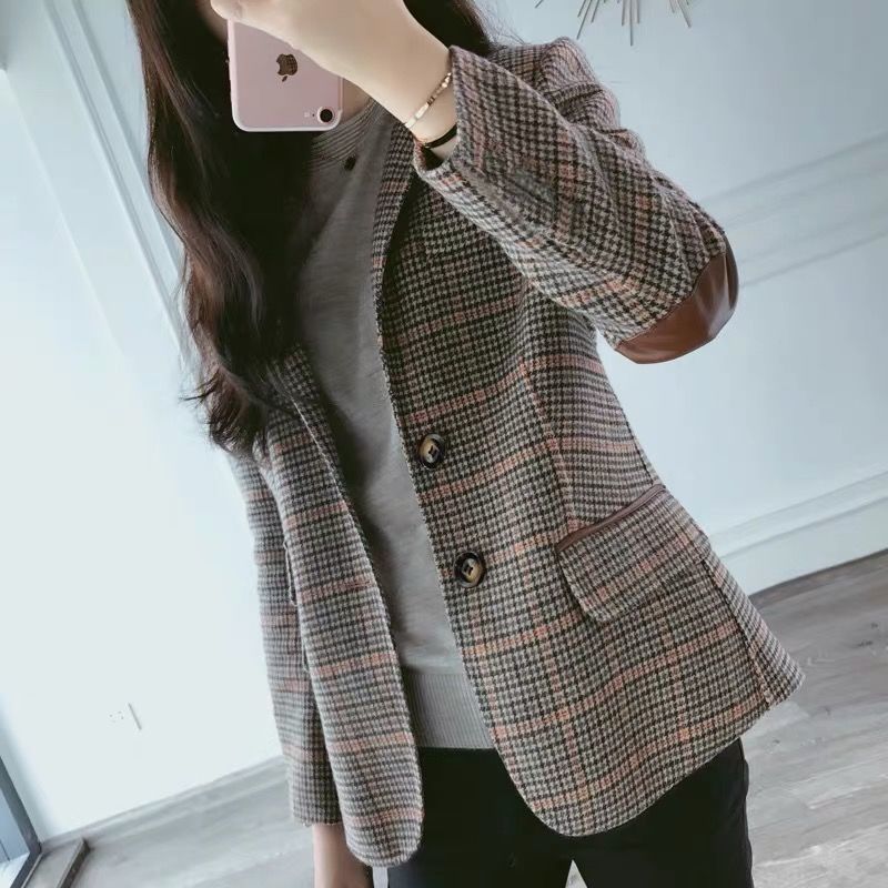 Women's Woolen Plaid Suit Jacket