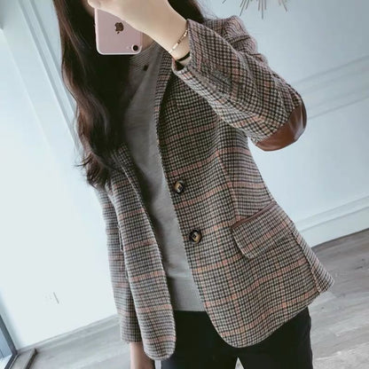 Women's Woolen Plaid Suit Jacket