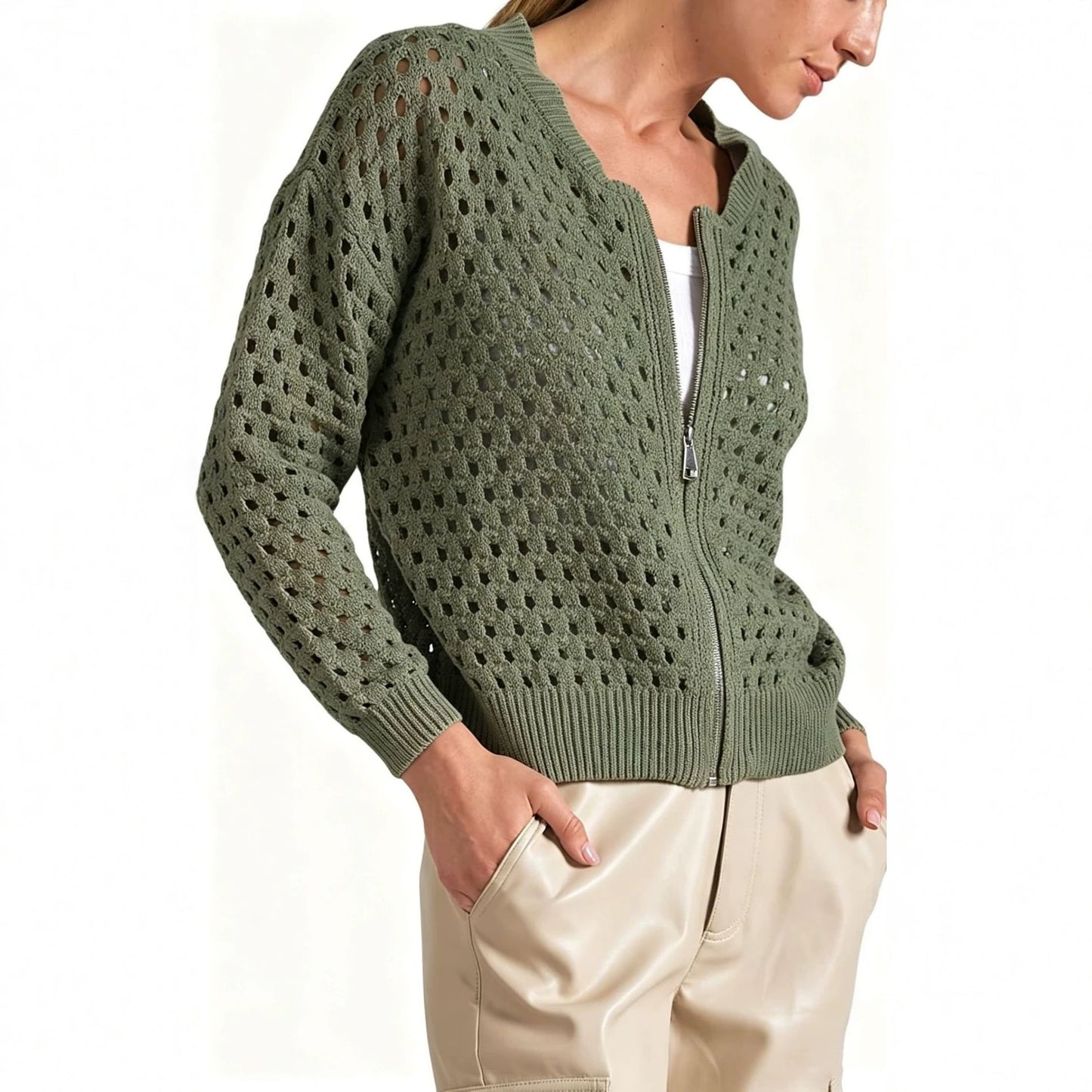 Women's Zip-Up Knitted Cardigan