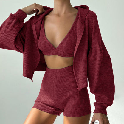Women's Zipper Hooded Tracksuit Set