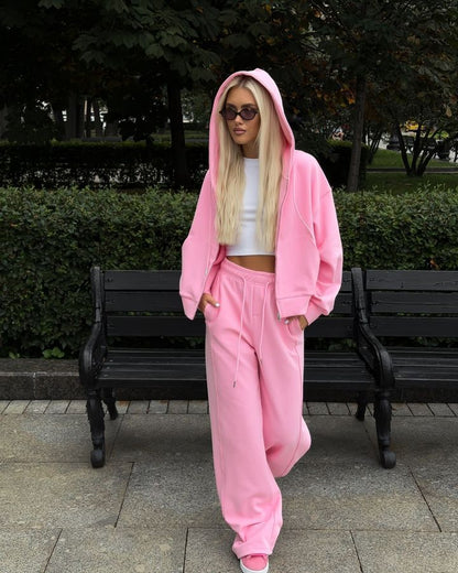 Women's Zippered Hooded Cardigan and Pants