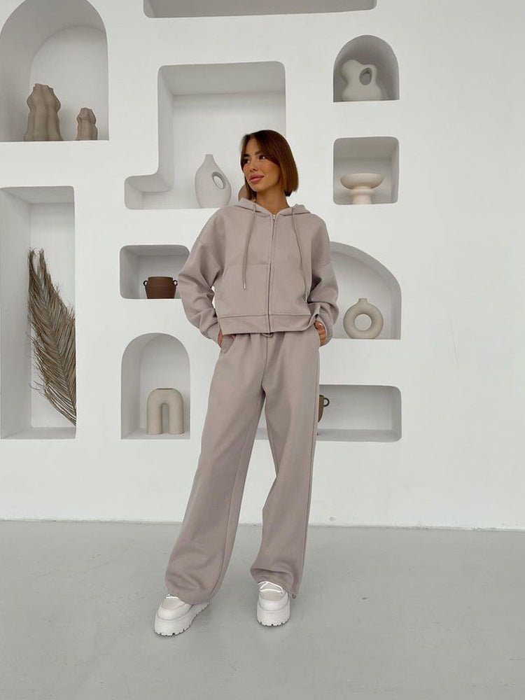 Women's Zippered Hooded Cardigan and Pants