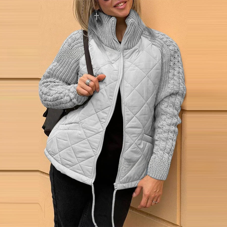 Women's Zippered Stand Collar Cardigan