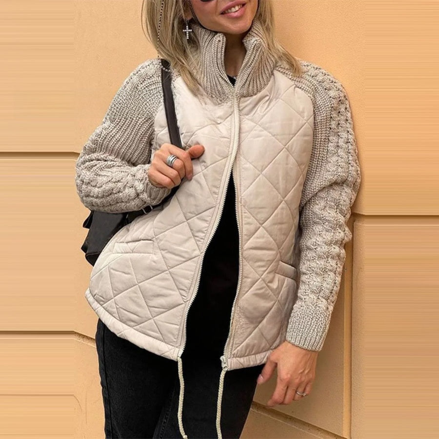 Women's Zippered Stand Collar Cardigan
