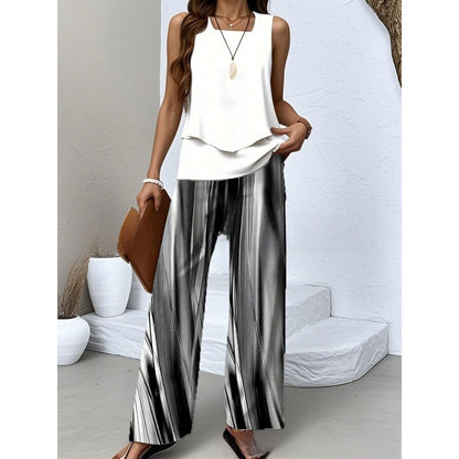 Women Sleeveless Floral Print Vest and Pants Set