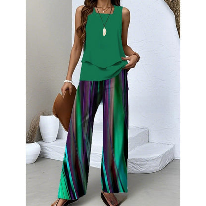 Women Sleeveless Floral Print Vest and Pants Set