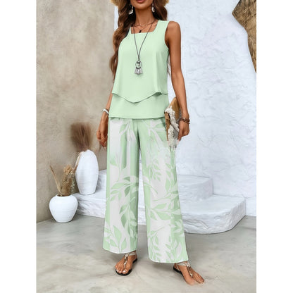 Women Sleeveless Floral Print Vest and Pants Set