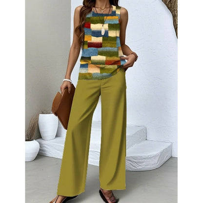 Women Sleeveless Floral Print Vest and Pants Set