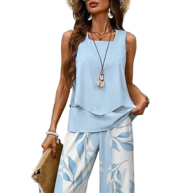 Women Sleeveless Floral Print Vest and Pants Set