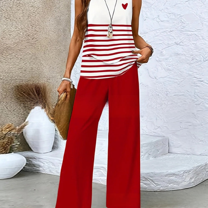 Women Sleeveless Floral Print Vest and Pants Set