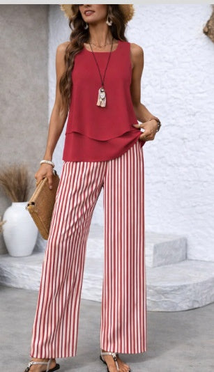 Women Sleeveless Floral Print Vest and Pants Set
