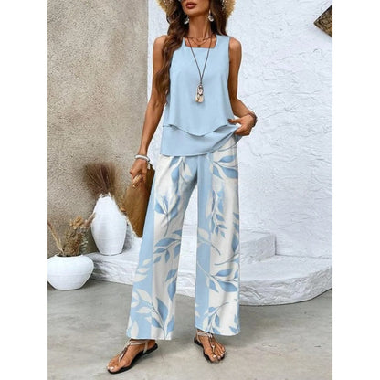 Women Sleeveless Floral Print Vest and Pants Set