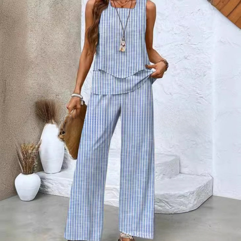 Women Sleeveless Floral Print Vest and Pants Set